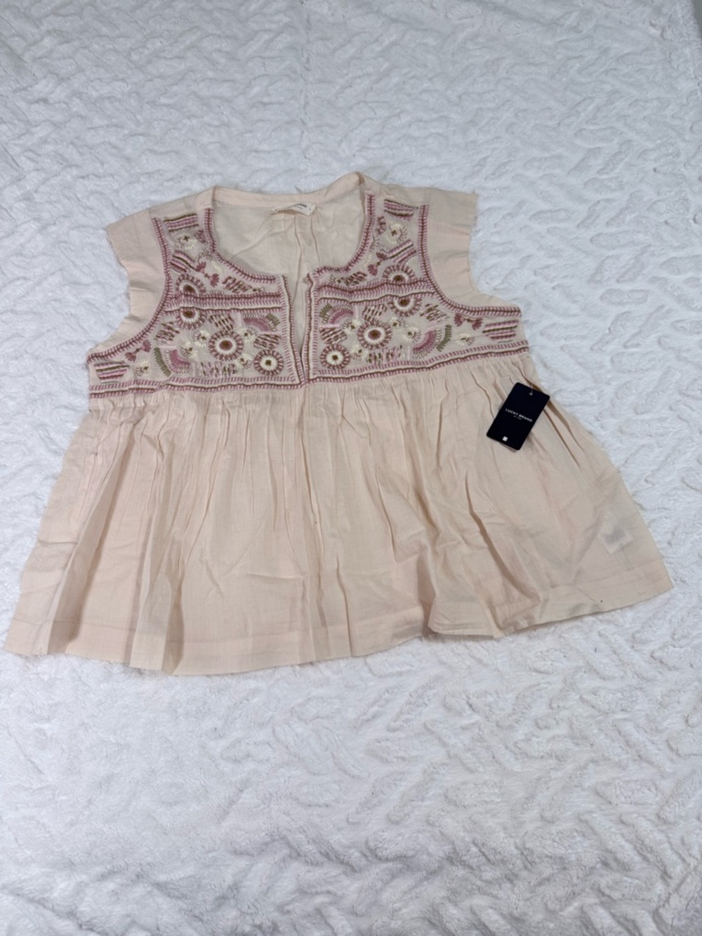 Lucky Brand Pale Pink Embroidered Top - Size L - NWT